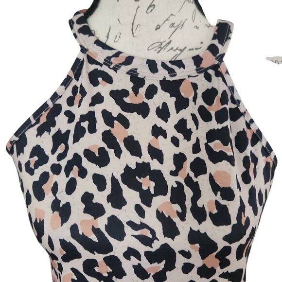 Ramisu Collection Women's Size XS Beige Black Leopard Print Halter Tank - Picture 2 of 7